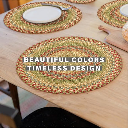 Homespice Azalea Round Braided Placemats, Warm Country Primitive Decor, Set of 2, 15" Multicolor Jute Table Mats - Vibrant Colors, Durable, Easy to Clean and Protects Furniture