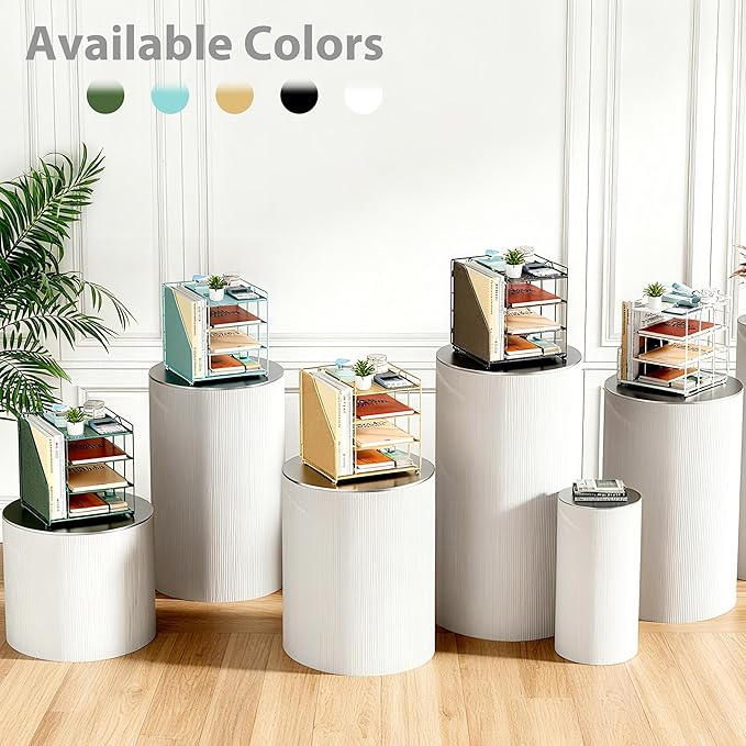 Blue Desk File Organizer and Accessories, 4-Tier Paper Organizer with Vertical File Holder, Office Desk Accessories & Workspace Organizers and Desktop Storage for Office Supplies (Sky Blue)