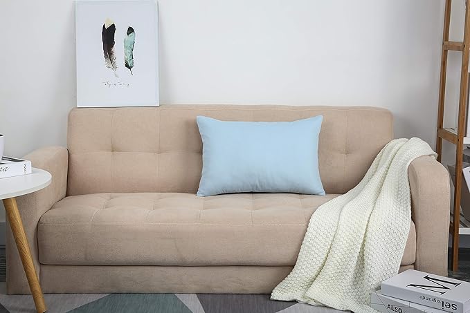 TangDepot Handmade Decorative Solid 100% Cotton Canvas Throw Pillow Covers/Pillow Shams, (12"x20", Light Blue)