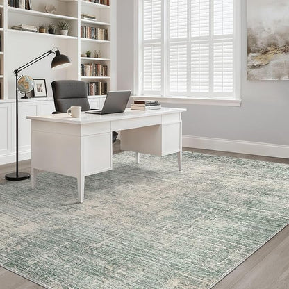 5x7 Area Rugs Living Room: Washable Large Neutral Green Rug Abstract Soft Modern Stain Resistant Indoor Floor Non-Slip Carpet for Bedroom Nursery Kids Office Playroom Dining Room Under Table Home