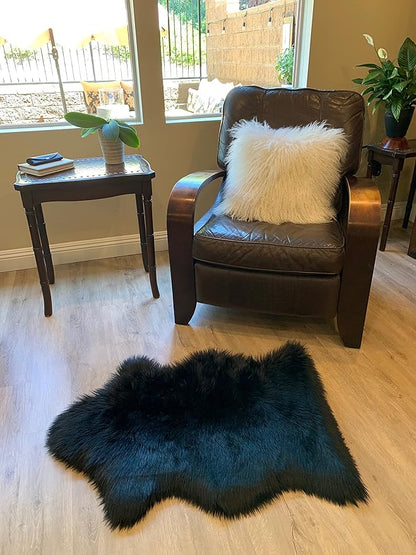LAMBZY Faux Sheepskin Super Soft Hypoallergenic Silky Shag Rug for Living Room, Kids Room, Sofa (Single 2'x3', Black)