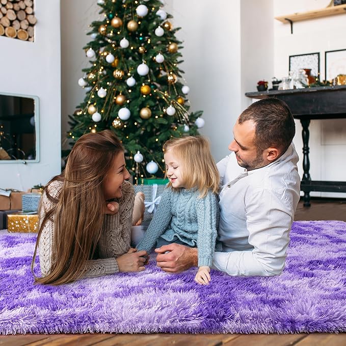 8x10 Large Area Rugs for Living Room, Ultra Fluffy Shag Rug for Bedroom, Modern Plush Soft Carpet for Girls Boys Kids Room Dorm Fuzzy Non Slip Rug for Home Decor Aesthetic, Tie-Dyed Purple