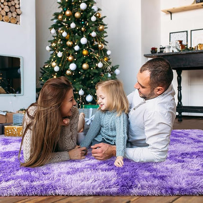 8x10 Large Area Rugs for Living Room, Ultra Fluffy Shag Rug for Bedroom, Modern Plush Soft Carpet for Girls Boys Kids Room Dorm Fuzzy Non Slip Rug for Home Decor Aesthetic, Tie-Dyed Purple