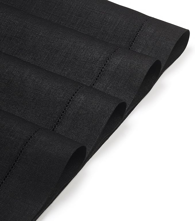 D'Moksha Homes Linen Placemats Set of 6 - Classic Hemstitch Black Placemats 14 x 19 Inch - 100% Pure Linen Table Mats for Winter, Holiday, New Year - Handcrafted and Machine Washable