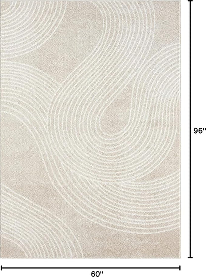 Abani Nuevo Collection Area Rug - Transitional Beige/Cream Design -5'3" x 7'6" - Easy to Clean - Durable for Kids & Pets - Non-Shedding - Medium Pile - Soft Feel - for Living Room, Bedroom