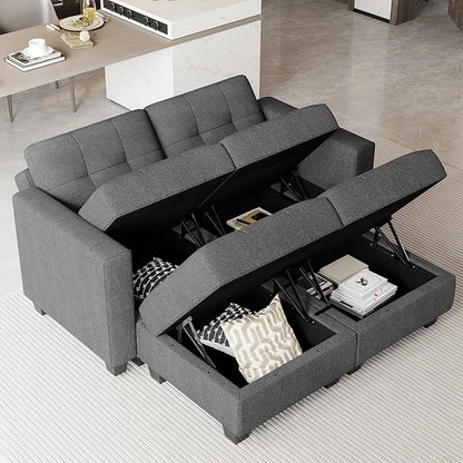 Belffin Modular Sectional Sofa with Storage Ottoman Modern Fabric L Shaped Couch with Chaise for Small Spaces Dark Grey