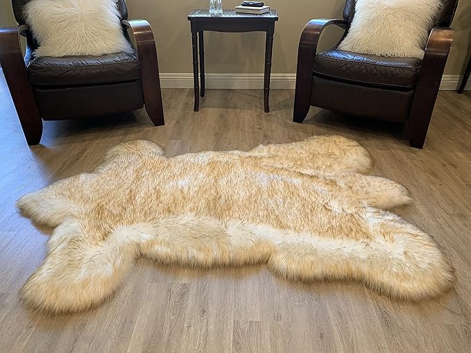 LAMBZY Faux Sheepskin Super Soft Hypoallergenic Silky Shag Bear Rug for Living Room, Kids Room, Sofa (2'x3', White/Brown Tips)