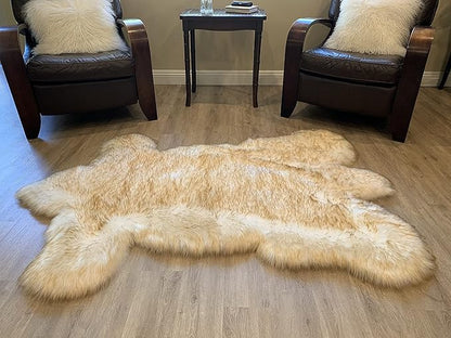 LAMBZY Faux Sheepskin Super Soft Hypoallergenic Silky Shag Bear Rug for Living Room, Kids Room, Sofa (2'x3', White/Brown Tips)