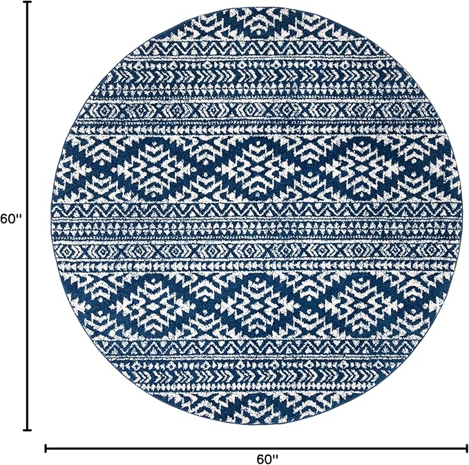 SAFAVIEH Tulum Collection Area Rug - 5' Round, Navy & Ivory, Moroccan Boho Tribal Design, Non-Shedding & Easy to Clean, Ideal for Living Room, Bedroom, Dining Space (TUL272N)