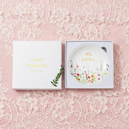 Crisky 90 Fabulous Jewelry Ring Dish for Women 90th Birthday Gifts Idea for 90 Year Old Gifts for Her Friend Sister Wife Mom Aunt Female Coworkers