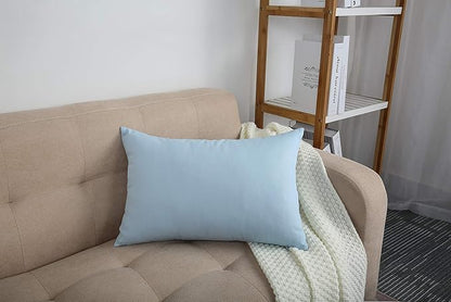 TangDepot Handmade Decorative Solid 100% Cotton Canvas Throw Pillow Covers/Pillow Shams, (12"x20", Light Blue)