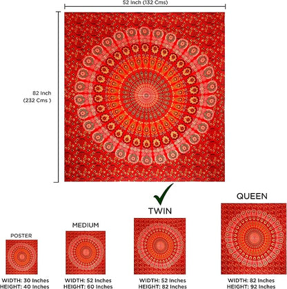 raajsee Red Tapestry- Best Mandala Wall Hanging- Bedding Tapestry For Bedroom Aesthetic-Size TWIN 140 X 210 CMS