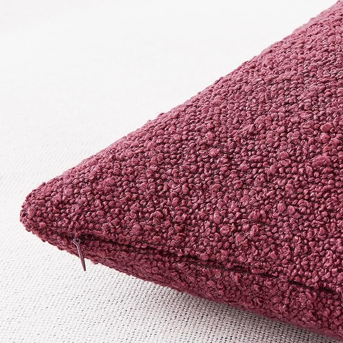 Mixhug Decorative Boucle Throw Pillow Covers, Burgundy Red, 12 x 20 Inches, Pack of 2 - Textured Boho Pillow Covers for Couch and Bed