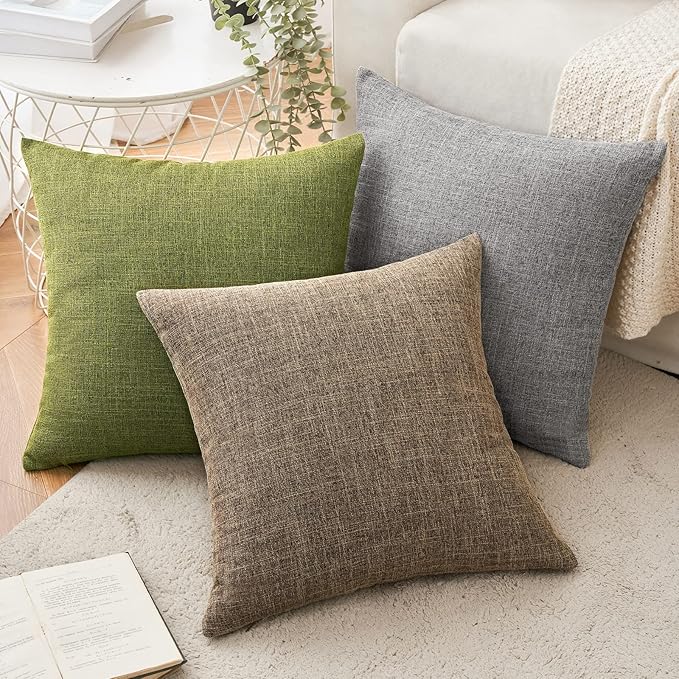MIULEE Pack of 2 Decorative Linen Burlap Pillow Covers Farmhouse Boho Accent Pillowcases for Sofa Car Couch Bedroom Living Room Decor 18x18 Inch Brown