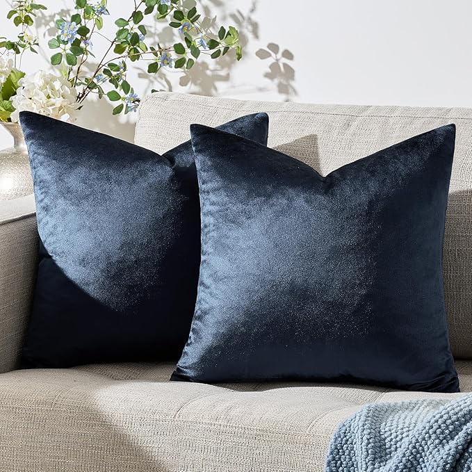 GIGIZAZA Navy Blue Velvet Pillow Covers 16x16,Square Solid Throw Pillow Covers Decorative Modern Pillows Small Vintage Cases for Couch Pack of 2