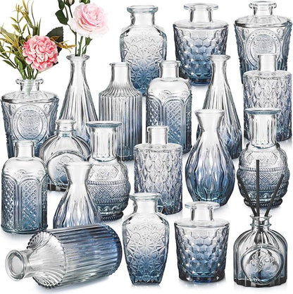 20 Pcs Glass Bud Vase Set Small Vintage Flower Vase in Bulk for Centerpieces Rustic Decorative Glass for Wedding Table Home Christmas Decoration (Gradient Blue)