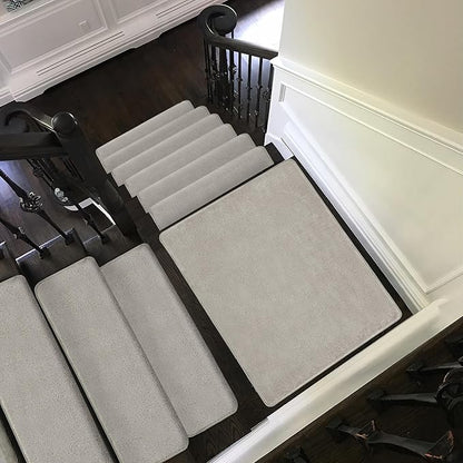 PURE ERA Carpet Stair Tread Landing Mat Area Rug Ultra Plush Shag Soft Non Slip Skid Resistant Tape Free Indoor Doormat Washable Reusable Cream Gray 2' X 3'