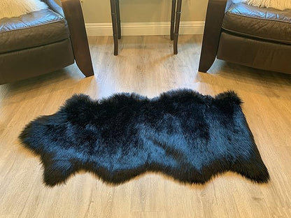 LAMBZY Faux Sheepskin Super Soft Hypoallergenic Silky Shag Rug for Living Room, Kids Room, Sofa (Single and a Half 2'x4'6", Black)
