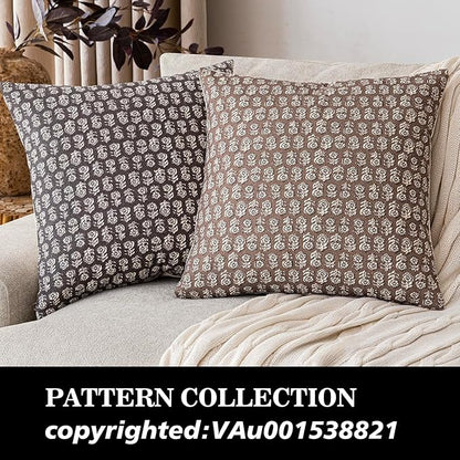 Foindtower Set of 2 Decorative Vintage Floral Print Throw Pillow Covers Neutral Modern Farmhouse Cushion Covers Boho Home Decor for Sofa Couch Chair Bedroom Living Room,20×20 Inch,Brown