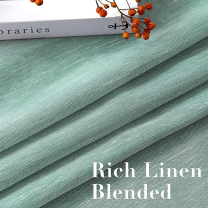 H.VERSAILTEX Linen Curtains Nickel Grommet Natural Linen Semi-Sheer Curtains 2 Panels Privacy Added Premium Soft Rich Material Drapes for Bedroom/Livingroom/Sliding Door - 52x96 - Inch - Sea Mist