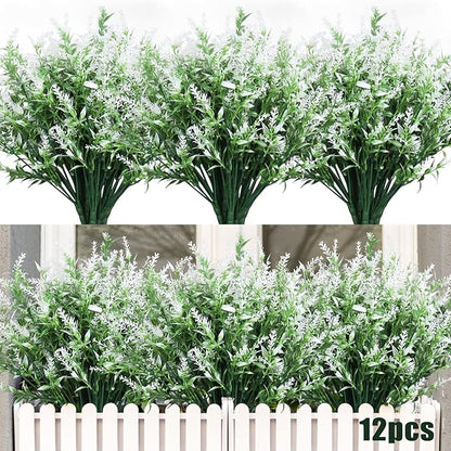 Artificial Flowers Outdoor UV Resistant Fake Flowers,Artificial Plants & Flowers Greenery Plants for Indoor Outside Hanging Planter Garden Window Box Porch Spring Decoration,Front Porch Decor(White)