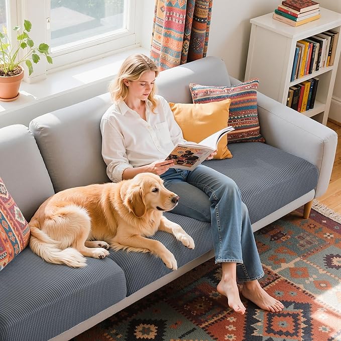 Hokway Stretch Couch Cushion Covers, 3 Piece Individual Sofa Cushion Slipcovers，Jacquard Sofa Seat Slipcover Set, Non-Slip Protector for Cushion (LightGray,Small-3PC)