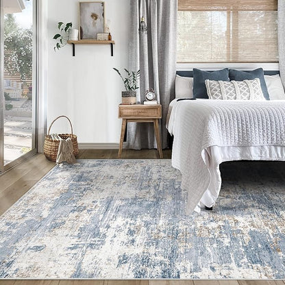 5x7 Area Rugs for Living Room, Washable Modern Abstract Large Area Rug Neutral Soft Non Slip Kids Rug Stain Resistant Indoor Carpet for Bedroom Nursery Dining Room Home Office(Blue, 5'x7')