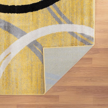Rugshop Wavy Circles Design Area Rug, Non-Shedding Carpet for Living Room, Bedroom, or Office, Yellow, 6'6" x 9'