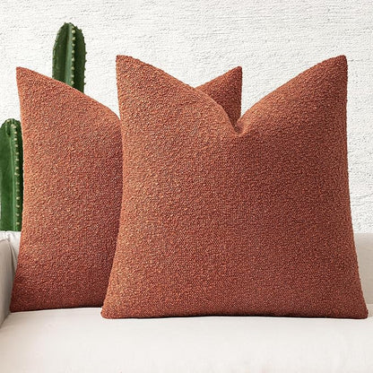 MIULEE 18x18 Inch Decorative Pillow Covers for Couch Bed Set of 2 Textured Boucle Neutral Winter Throw Pillows Burnt Orange Accent Solid Cushion Pillowcases Sofa Livingroom Home Decor