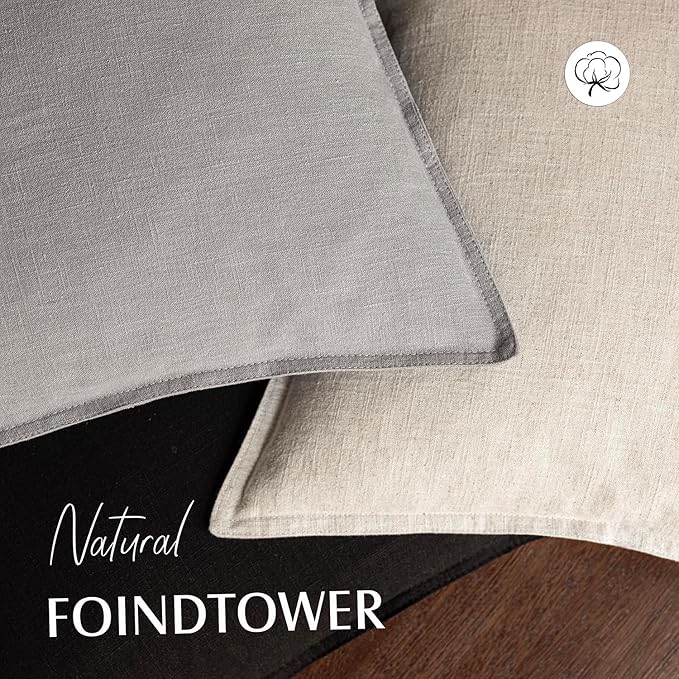 Foindtower Pack of 2, Decorative Linen Soild Throw Pillow Covers Soft Accent Cushion Case Boho Farmhouse Neutral Pillowcase for Chair Couch Sofa Bedroom Living Room Home Decor 20 x 20 Inch Black