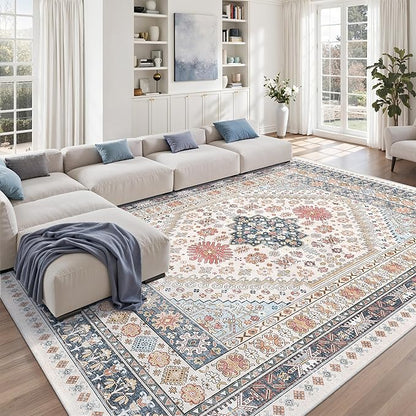 zesthome 9x12 Area Rugs for Living Room,Non-Slip Backing Washable Rugs,Vintage Large Area Rug，Stain Resistant Home Decor Rug (Multi,9'x12')