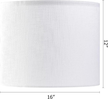 White Linen lampshades Large Drum Lamp Shade 16" Top x 16" Bottom x 12" High (Spider) Modern Lamp Shade for Table&Floor Lamp - Lampshades Replacement By GO&SO Assembly Required