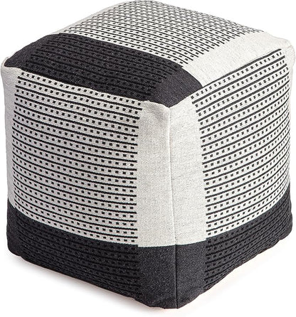 Anji Mountain 100% Handmade & Handcrafted Comfortable Home Décor Pouf Ottoman Footrest for Living Room, Bedroom, Nursery, Kidsroom, Patio Furniture - (20" x 20" x 20"- Black,Ivory)