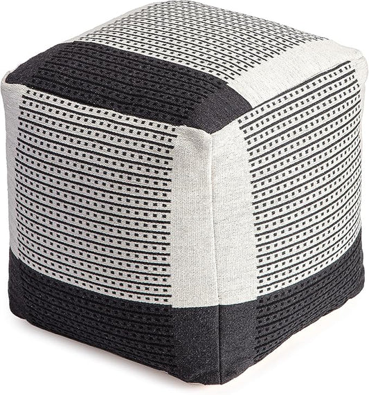 Anji Mountain 100% Handmade & Handcrafted Comfortable Home Décor Pouf Ottoman Footrest for Living Room, Bedroom, Nursery, Kidsroom, Patio Furniture - (20" x 20" x 20"- Black,Ivory)