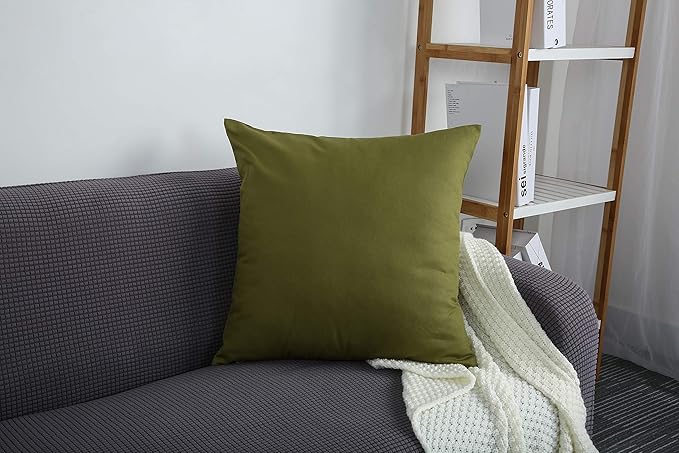 TangDepot Handmade Decorative Solid 100% Cotton Canvas Throw Pillow Covers/Pillow Shams, (22"x22", Olive Green)