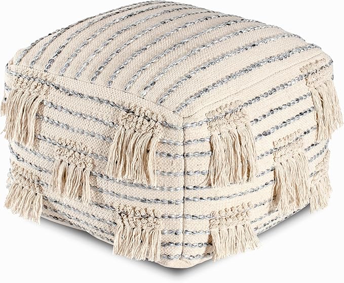 Anji Mountain 100% Handmade & Handcrafted Comfortable Home Décor Pouf Ottoman Footrest for Living Room, Bedroom, Nursery, Kidsroom, Patio Furniture - (22" x 22" x 16"- Gray,Beige)