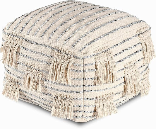 Anji Mountain 100% Handmade & Handcrafted Comfortable Home Décor Pouf Ottoman Footrest for Living Room, Bedroom, Nursery, Kidsroom, Patio Furniture - (22" x 22" x 16"- Gray,Beige)