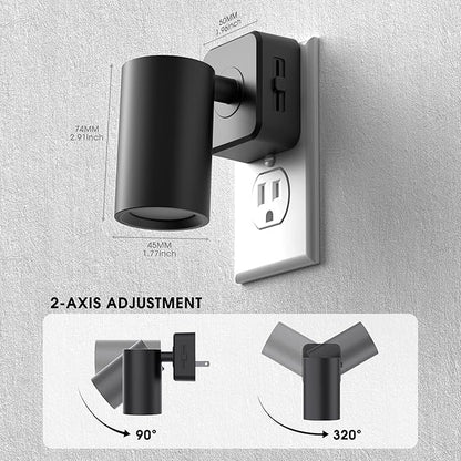 Briignite Night Lights Plug into Wall, 320° Rotation Plug in Night Light, Dusk to Dawn Nightlight, Dimmable Soft White 1W Led Night Light for Bedroom, Spot Light, Kids Room, Stair