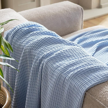Bedsure Gentlesoft 100% Cotton Blanket King Size for Bed - Breathable and Soft, Thick Cozy Waffle Weave Christmas Blanket Gift for Women, Sky Blue, 104x90 inches