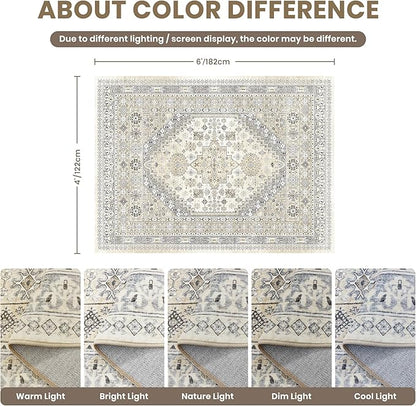 zesthome 4x6 Rug - Stain Resistant Washable Rug, Anti Slip Backing Rugs for Living Room, Foldable Vintage Small Area Rugs ((Beige,4'x6')