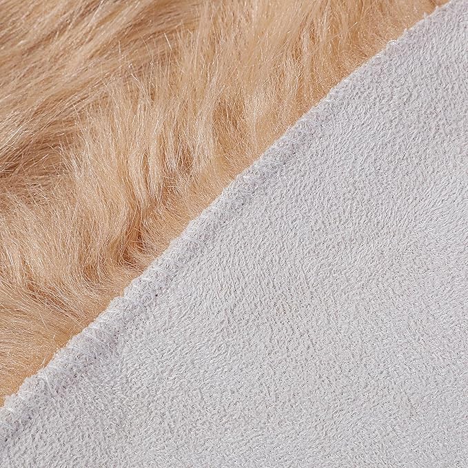 Faux Fur Rug Sheepskin Shag Fluffy Fuzzy Beige 2x3 ft Small Rugs for Bedroom Bedside Bed Floor Living Room Plush High-Density Cushion Carpet Super Sofa Cover