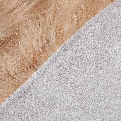 Faux Fur Rug Sheepskin Shag Fluffy Fuzzy Beige 2x3 ft Small Rugs for Bedroom Bedside Bed Floor Living Room Plush High-Density Cushion Carpet Super Sofa Cover