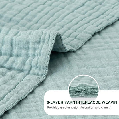Love's cabin 6 Layer 100% Cotton Muslin Blanket, 90"x90" Muslin Blanket Queen for Couch Bed, Lightweight and Breathable Cotton Gauze for Adult, Cyan