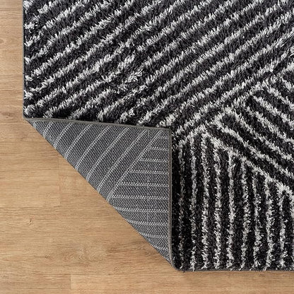 Rugshop Geometric Diamond Stripe Shag Area Rug Anthracite Dark Gray 5' x 7' Great for Bedrooms, Living Rooms, or Under Coffee Tables