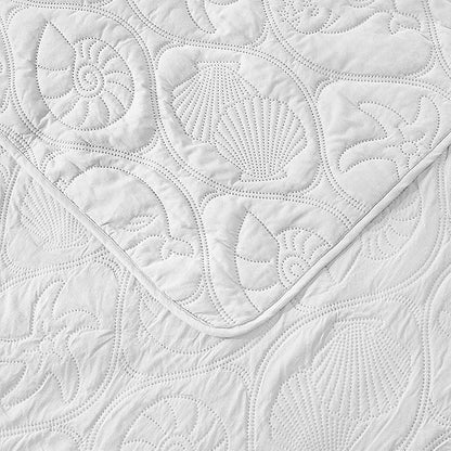 Pure Bedding Quilt Set King/Cal King/California King Size White - Oversized Bedspread - Microfiber Coverlet - Includes 1 Quilt and 2 Shams, Ocean Star Pattern