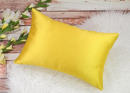 Aiking Home 12x18 Inches Faux Silk Rectangular Throw Pillow Cover, Zipper Closure, Yellow (Set of 2)