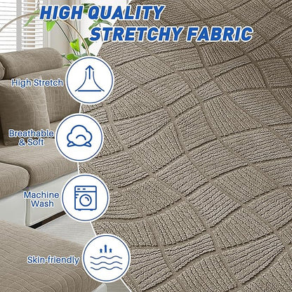 MAXIJIN Waterproof Couch Cushion Covers Stretch Sofa Seat Slipcovers Washable，Sectional Outdoor Cushion Covers with Elastic Bottom for Dogs Pets Kids (2 Pc Cushion Cover, Khaki)