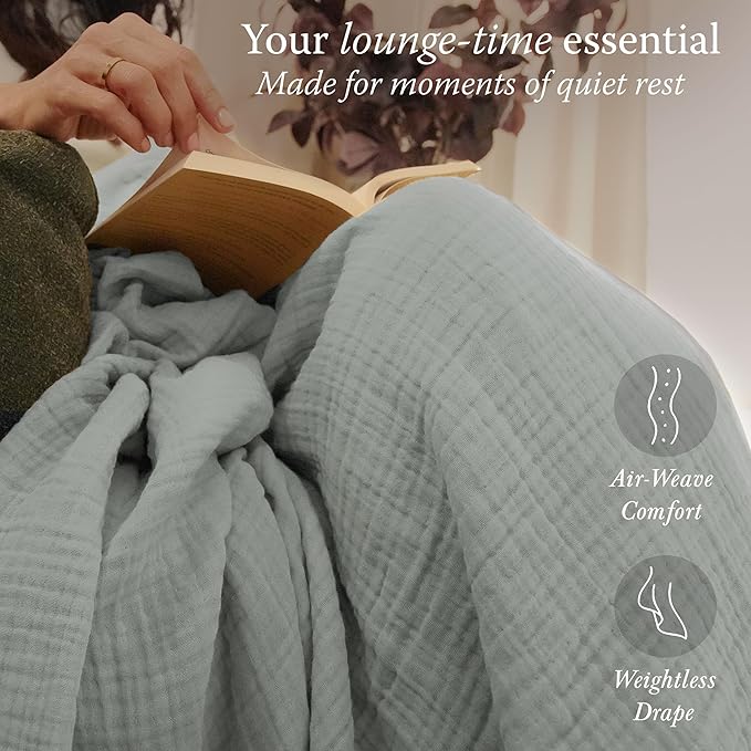 Threadmill Summer Muslin Twin Blanket | 4 Layer 100% Cotton Gauze | Soft, Breathable, and Lightweight Muslin Blanket | Ideal for All Seasons | Lightweight Blanket| Scottish Grey