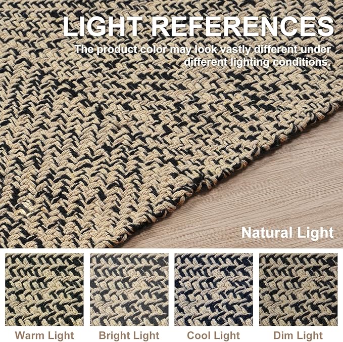 Collive Hallway Runner Rug, 2x5 Washable Natural/Black Modern Entryway Runner Rug Hand-Woven Cotton Boho Kitchen Runner Rugs for Bedroom Laundry Room Rug Front Door Farmhouse Bathroom Rug Outdoor