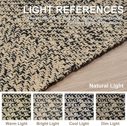 Collive Hallway Runner Rug, 2x5 Washable Natural/Black Modern Entryway Runner Rug Hand-Woven Cotton Boho Kitchen Runner Rugs for Bedroom Laundry Room Rug Front Door Farmhouse Bathroom Rug Outdoor
